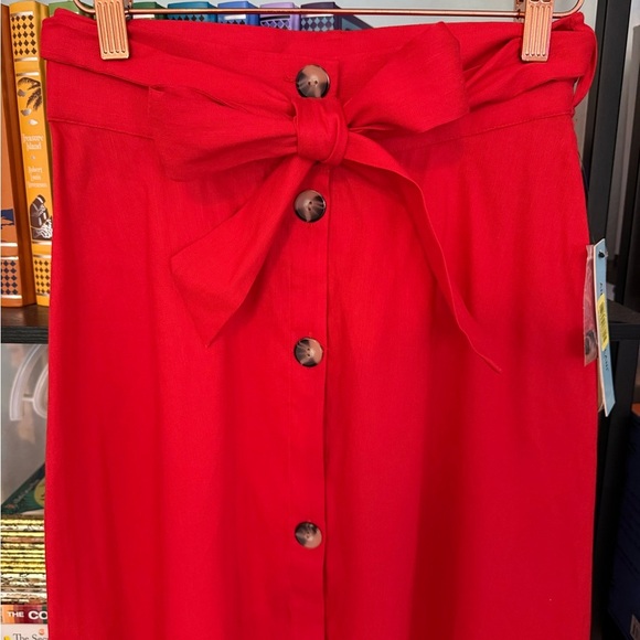 NWT Antonio Melani Red Linen Blend Button-Down Midi Skirt - Picture 3 of 9